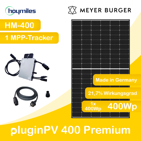 pluginPV 400 Premium (1 Modul) - Balkonkraftwerk - 400 Watt / 400 Watt Peak - Hoymiles / Meyer Burger (Black Frame)