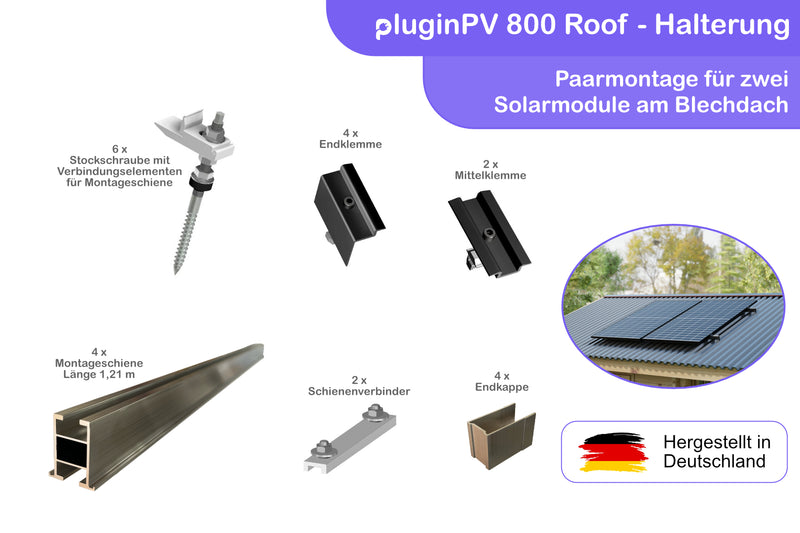 Montageset für 2 Solarmodule - Halterung Welldach, Blechdach oder Trapezdach - Paarmontage
