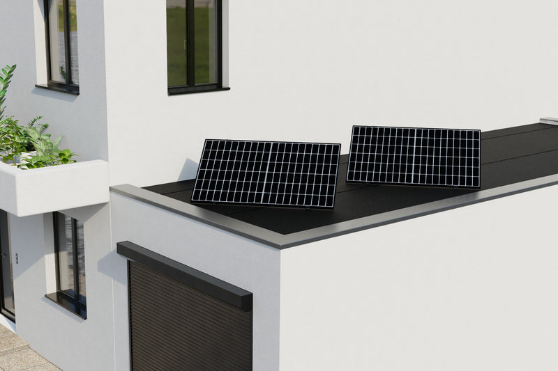 Montageset für 2 Solarmodule - Halterung Flachdach, Terrasse oder Garten - mit Aufständerung 17° / ValkBox 3