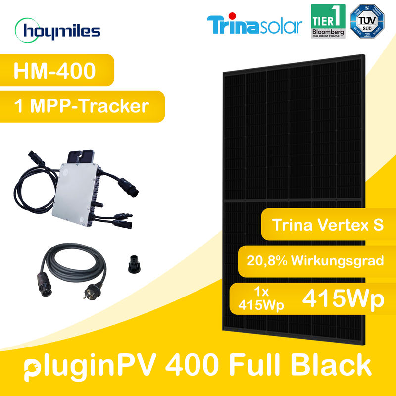 pluginPV 400 Full Black (1 Modul) - Balkonkraftwerk 400 Watt / 415 Watt Peak - Hoymiles / Trina (Full Black)