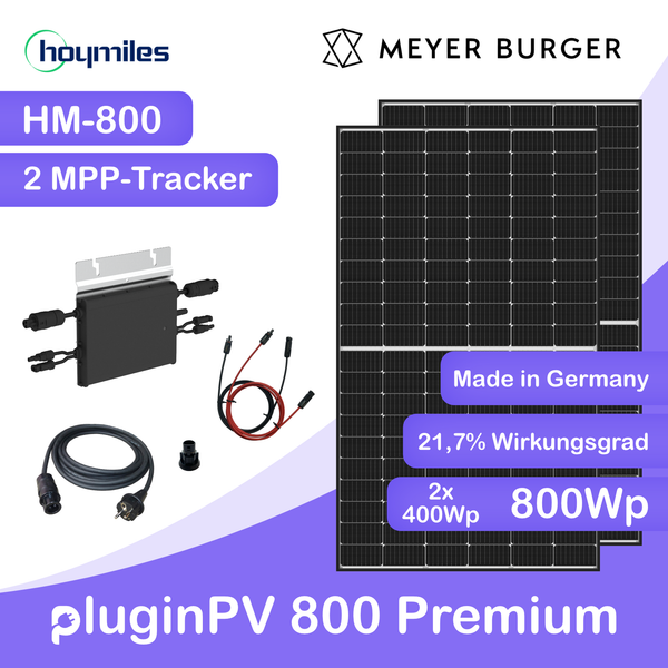 pluginPV 800 Premium (2 Module) - Balkonkraftwerk - 800 Watt / 800 Watt Peak - Hoymiles / Meyer Burger (Black Frame)