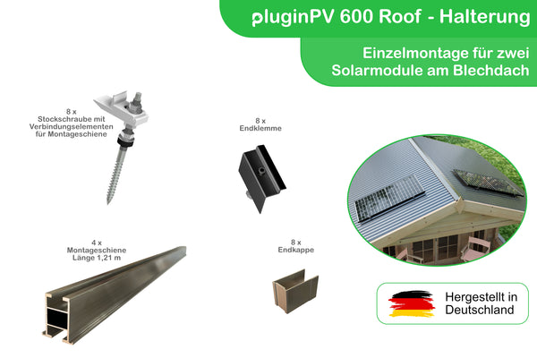 Montageset für 2 Solarmodule - Halterung Welldach, Blechdach oder Trapezdach - Einzelmontage