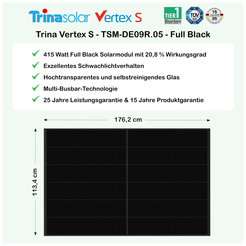 pluginPV 600 Full Black (2 Module)- Balkonkraftwerk 600 Watt / 830 Watt Peak - Hoymiles / Trina (Full Black)