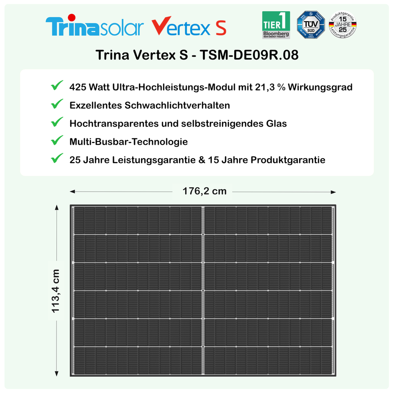 pluginPV 600 Basic (2 Module)- Balkonkraftwerk 600 Watt / 850 Watt Peak - Hoymiles / Trina (Black Frame)