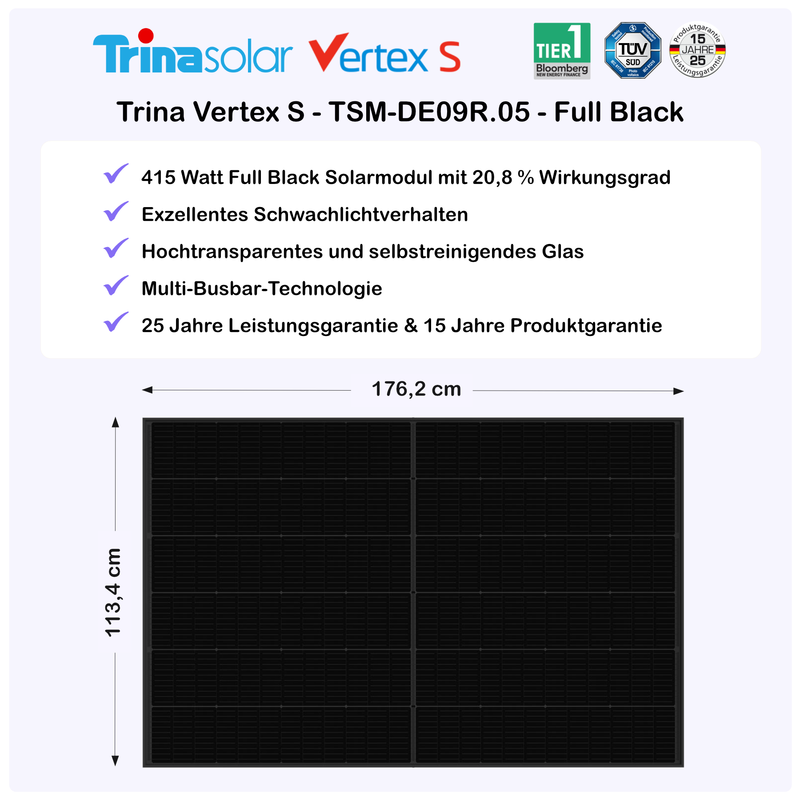 pluginPV 800 Full Black (2 Module) - Balkonkraftwerk 800 Watt / 830 Watt Peak - Hoymiles / Trina (Full Black)