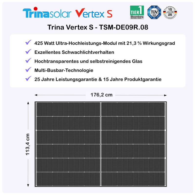 pluginPV 800 Basic (2 Module) - Balkonkraftwerk 800 Watt / 850 Watt Peak - Hoymiles / Trina (Black Frame)