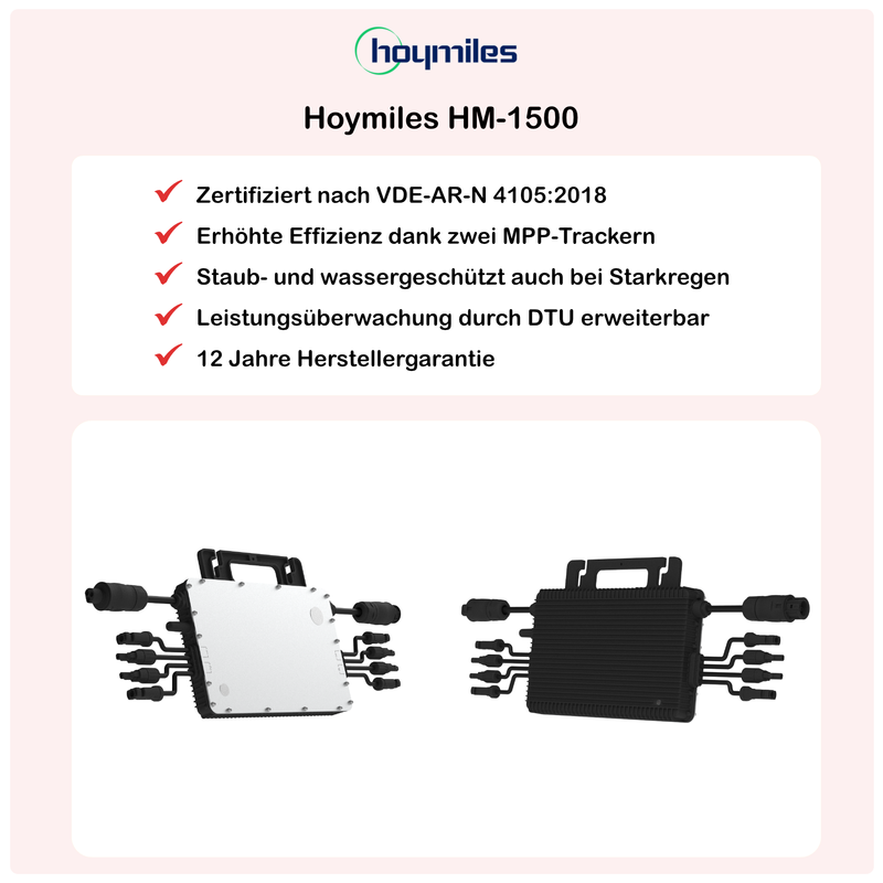 pluginPV 1500 Basic (4 Module) - Mini-Solaranlage 1500 Watt / 1700 Watt Peak - Hoymiles / Trina (Black Frame)