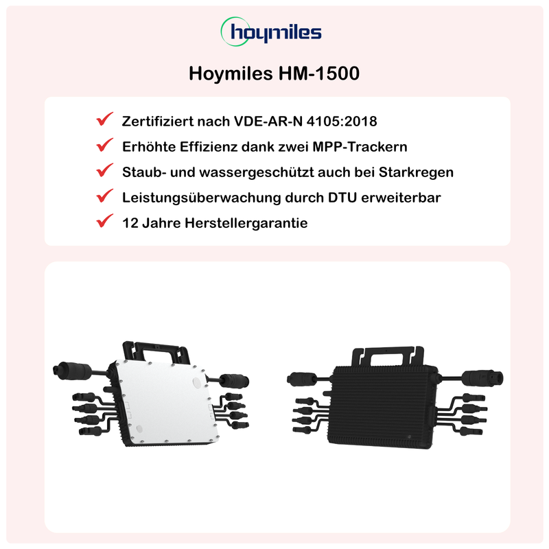 pluginPV 1500 Premium (4 Module) - Mini-Solaranlage - 1500 Watt / 1600 Watt Peak - Hoymiles / Meyer Burger (Black Frame)