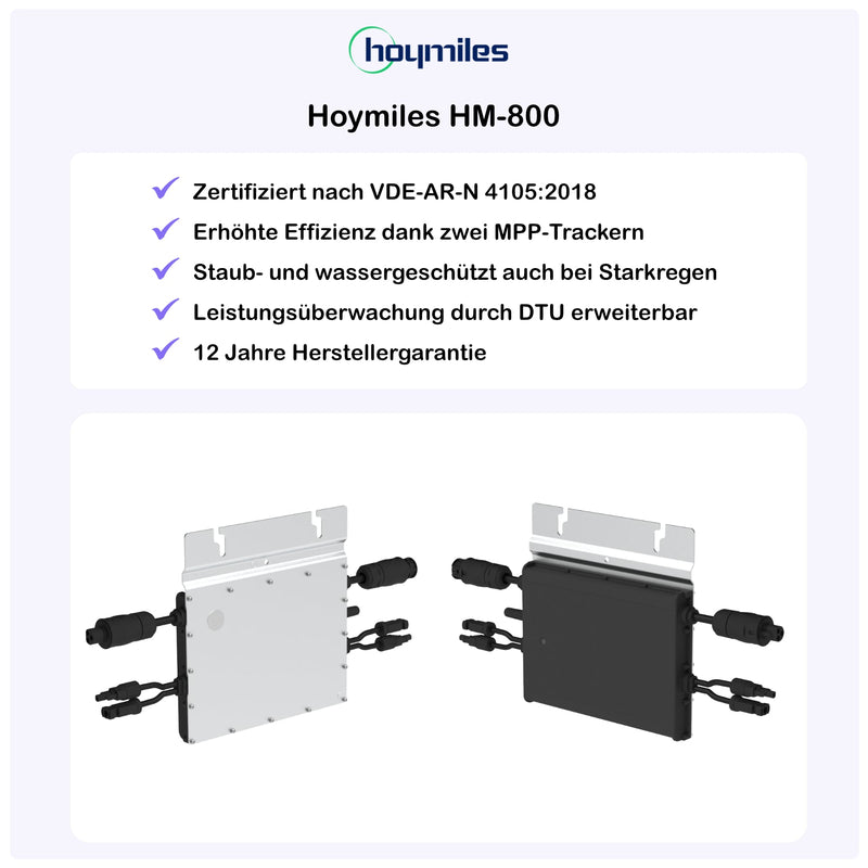 pluginPV 800 Basic (2 Module) - Balkonkraftwerk - 800 Watt / 750 Watt Peak - Hoymiles / Solar-Fabrik (Black Frame)