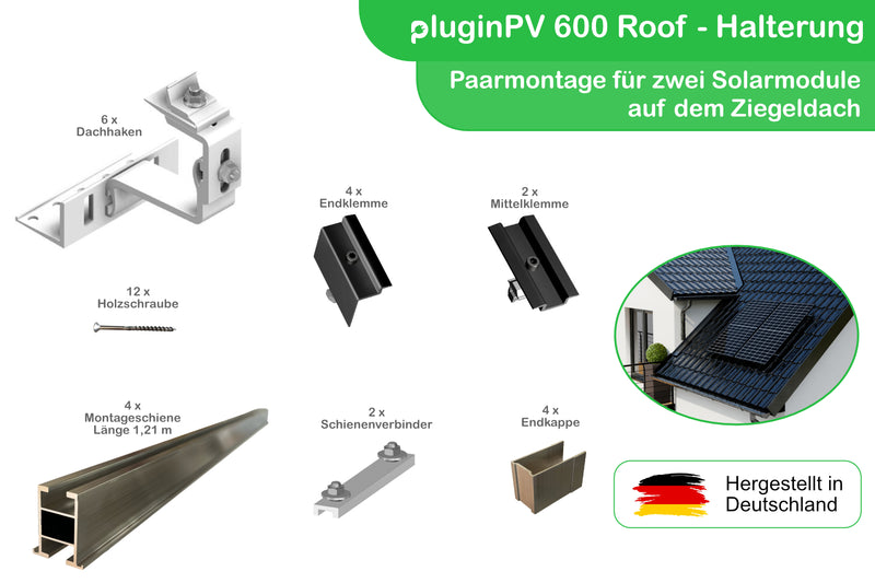 Montageset für 2 Solarmodule - Halterung Ziegeldach - Paarmontage