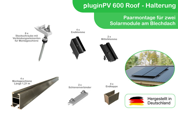 Montageset für 2 Solarmodule - Halterung Welldach, Blechdach oder Trapezdach - Paarmontage