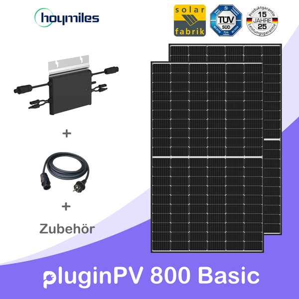 pluginPV 800 Basic (2 Module) - Balkonkraftwerk - 800 Watt / 750 Watt Peak - Hoymiles / Solar-Fabrik (Black Frame)