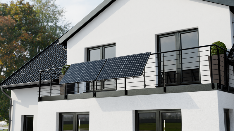 Montageset für 2 Solarmodule - Halterung Gitterbalkon oder Geländer - mit Anstellwinkel 18° bis 43°