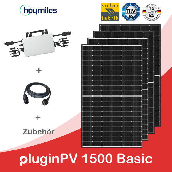 pluginPV 1500 Basic (4 Module) - Mini-Solaranlage - 1500 Watt / 1500 Watt Peak - Hoymiles / Solar-Fabrik (Black Frame)