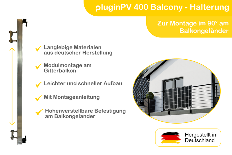 Balkonkraftwerk pluginPV 400 Balcony für Gitterbalkon oder Geländer