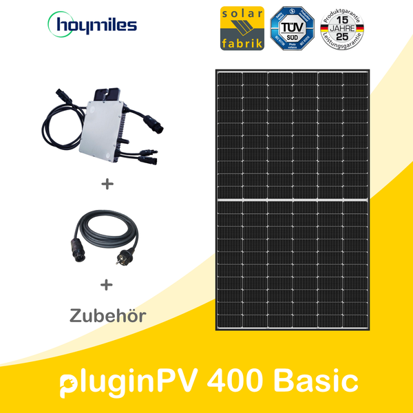 pluginPV 400 Basic (1 Modul) - Balkonkraftwerk - 400 Watt / 375 Watt Peak - Hoymiles / Solar-Fabrik (Black Frame)