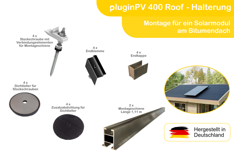 Balkonkraftwerk pluginPV 400 Roof für Bitumendach
