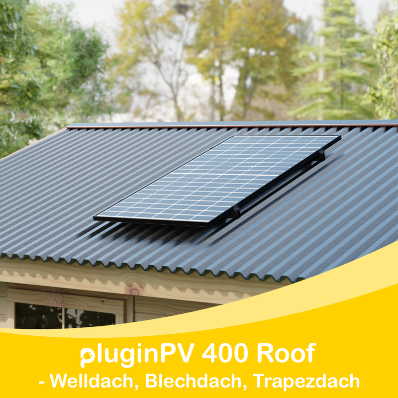 Balkonkraftwerk pluginPV 400 Roof für Blechdach, Welldach & Trapezdach