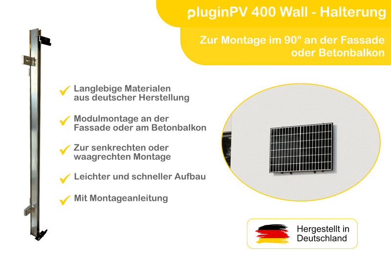 Balkonkraftwerk pluginPV 400 Wall für Fassade oder Betonbalkon