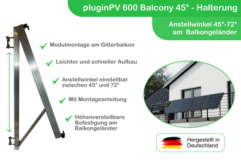 Balkonkraftwerk - pluginPV 600 Balcony 45° für Balkon oder Geländer