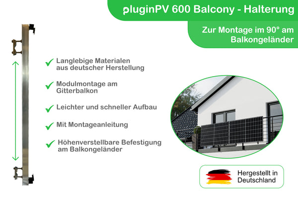 Montageset für 2 Solarmodule - Halterung Gitterbalkon oder Geländer - ohne Anstellwinkel