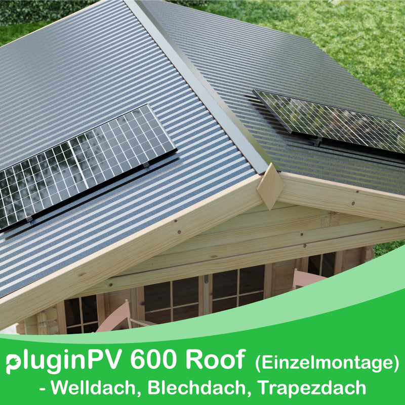 Balkonkraftwerk - pluginPV 600 Roof für Blechdach, Welldach & Trapezdach (Einzelmontage)
