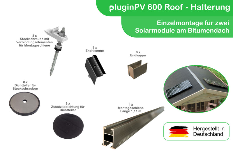 Balkonkraftwerk - pluginPV 600 Roof für Bitumendach (Einzelmontage)