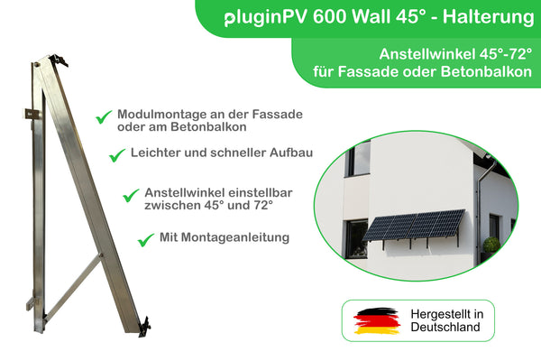 Montageset für 2 Solarmodule - Halterung Fassade oder Wand - mit Anstellwinkel 18°-43°